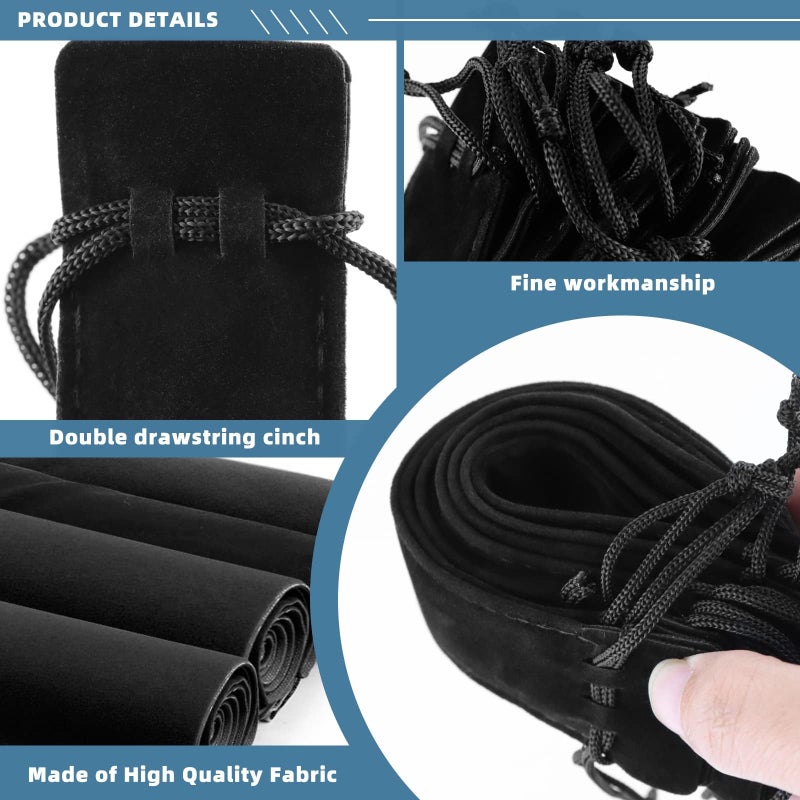 WFPLUS 50 Pieces Velvet Pen Pouch with Drawstring Pencil Sleeve Holders Pen Bag Case Pens Protective for Student Adult Office Business Supplies Gifts (Black) - Image 3